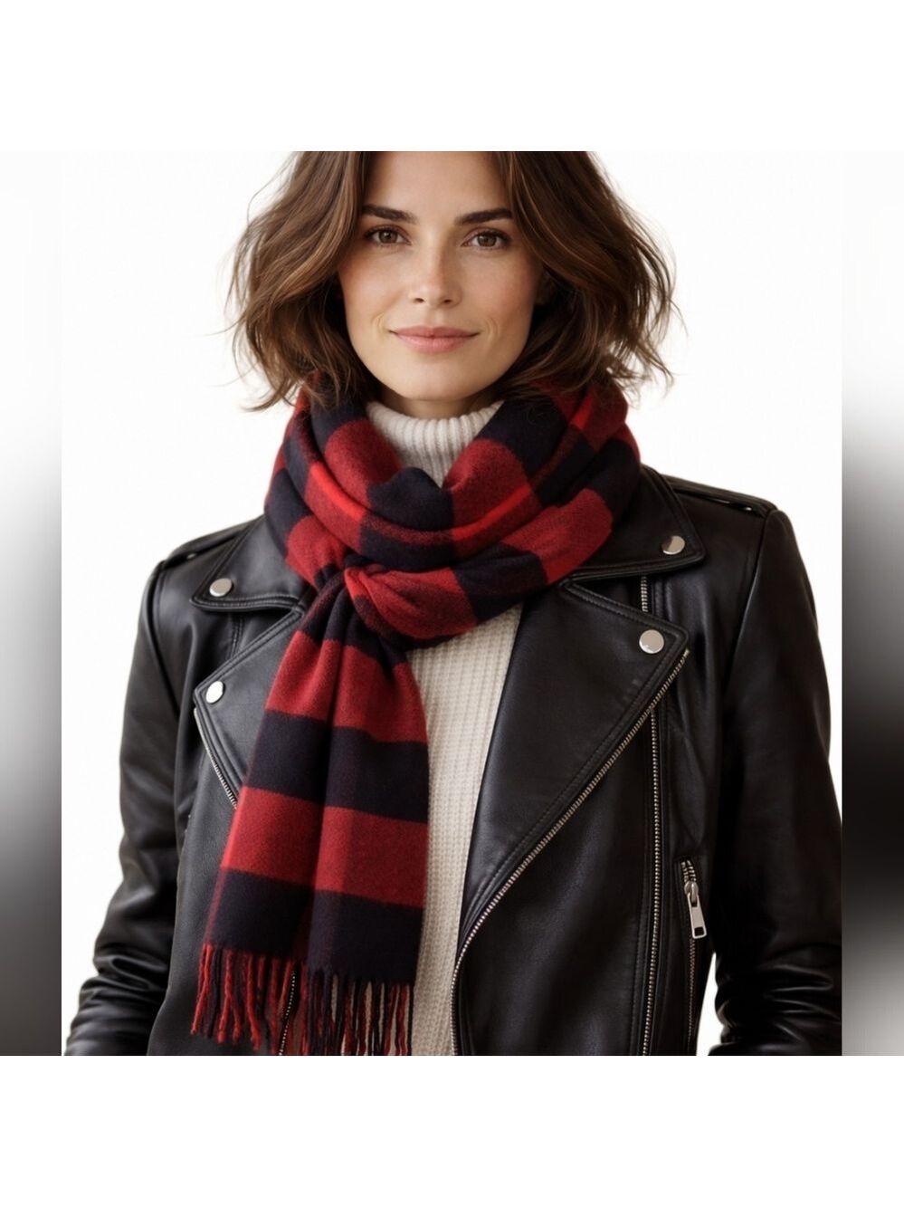 Christian Dior Red & Black Plaid Lambswool Scarf